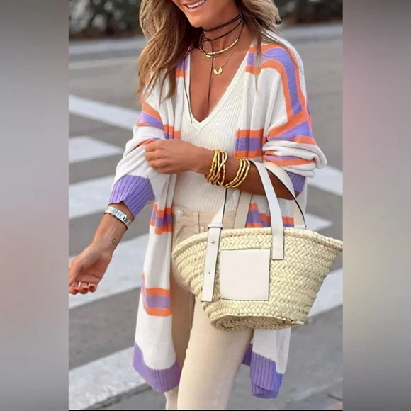 Zoey striped long sleeve button cardigan - Picture 2 of 5